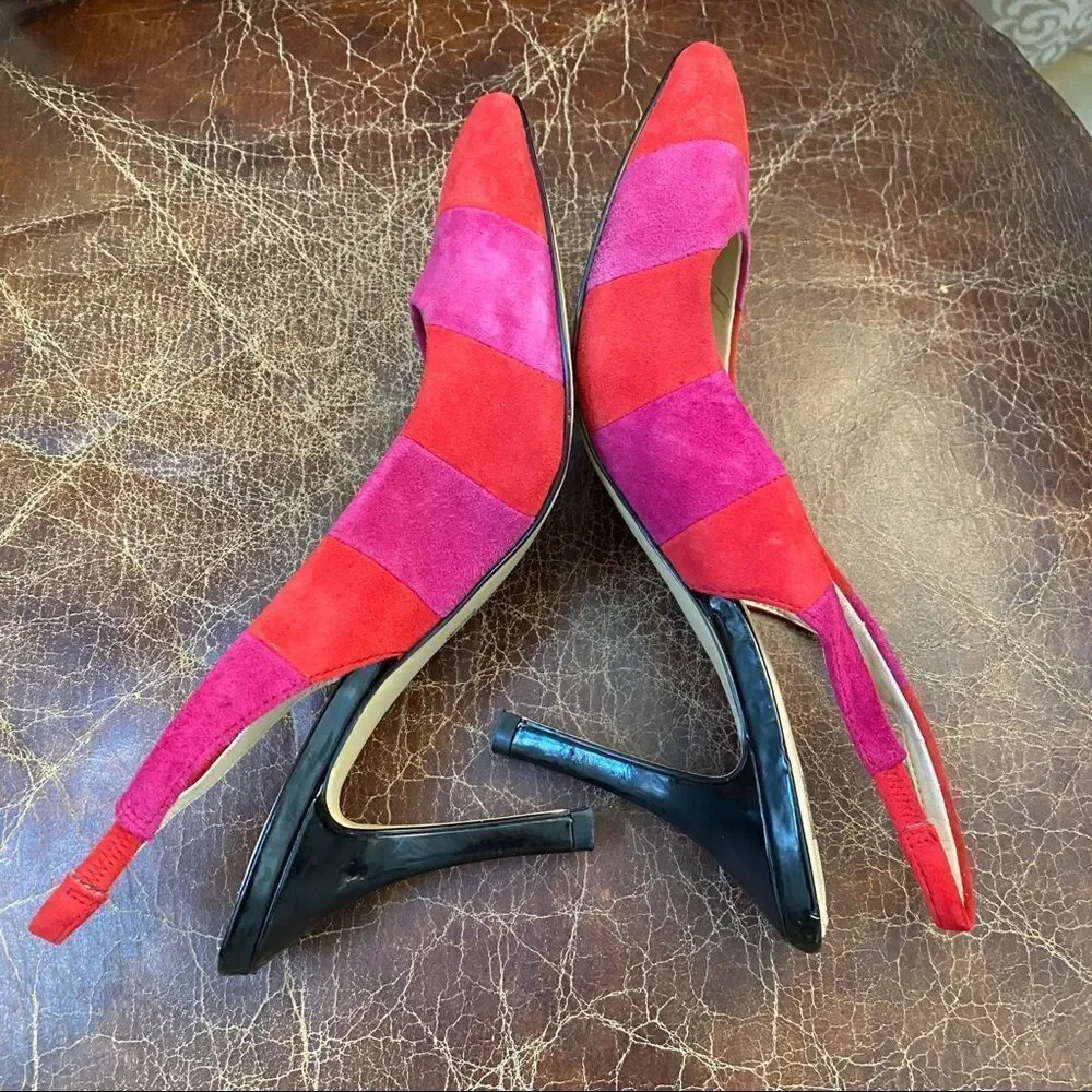 ANNE KLEIN red pink suede leather sling back 8